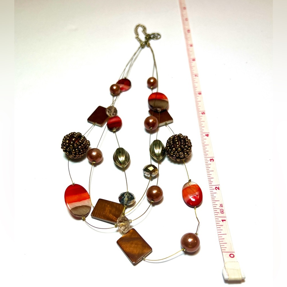 Three strand bead and wire necklace